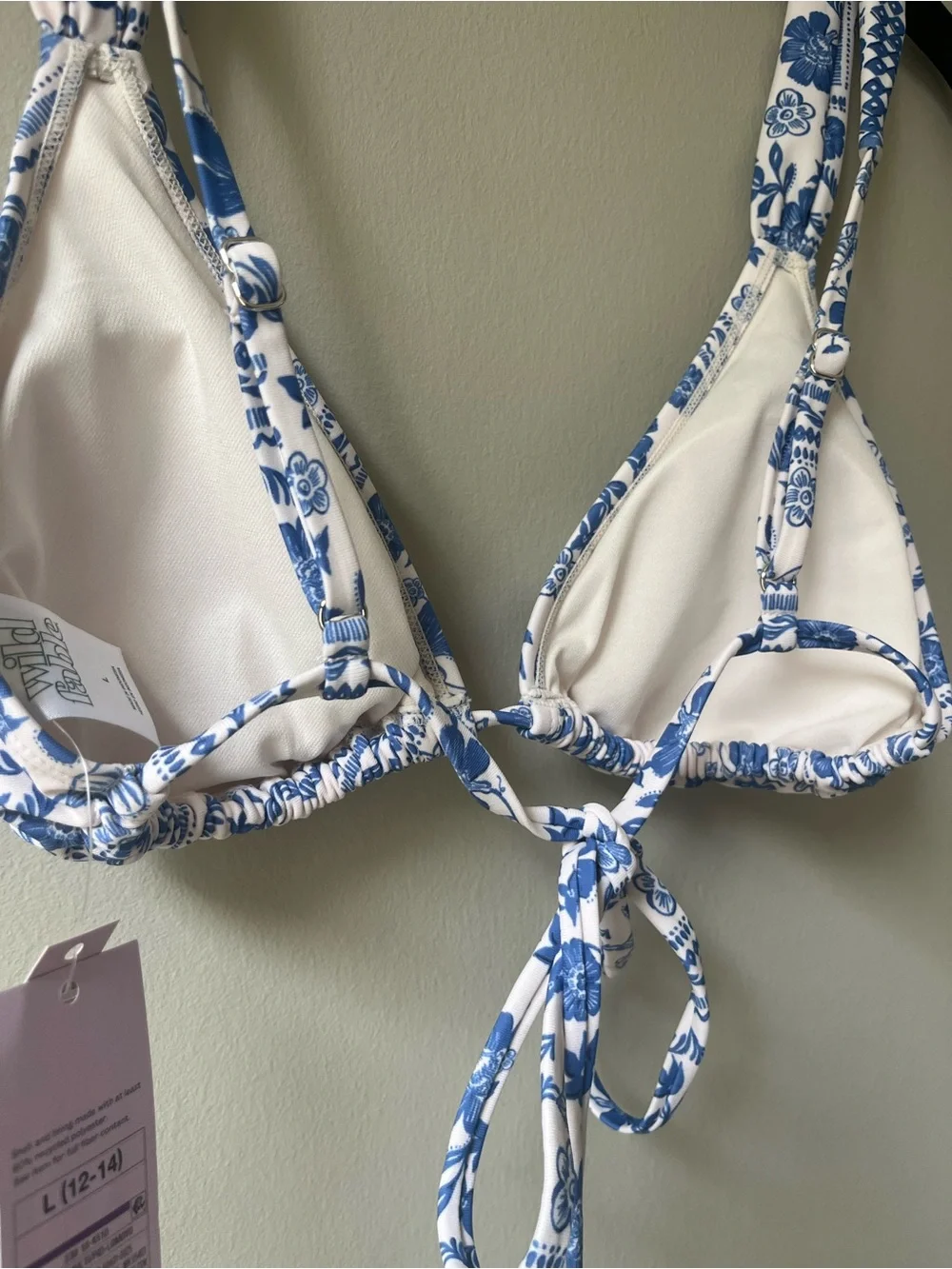 Wild Fable White and Blue Floral Triangle Bikini Top Large